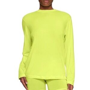 SKIMS Womens Neon Highlighter Yellow Cotton Jersey Boyfriend Long Sleeve Tee S